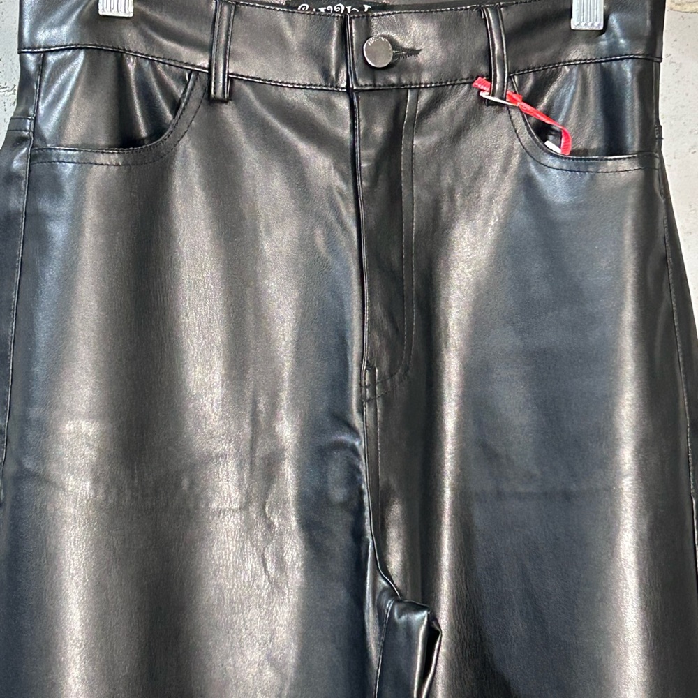 Sz 5 SWANK Black Wide Leg Pants with Glossy Finish / Faux Leather / Vegan